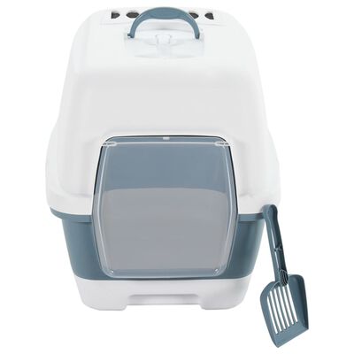 vidaXL Τουαλέτα Γάτας με Καπάκι Λευκή/Μπλε 58x45x48 εκ. Πολυπροπυλένιο