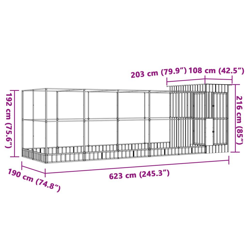 vidaXL Κλουβί με Επέκταση Ασημένιο 623x203x216 εκ. Ατσάλινο