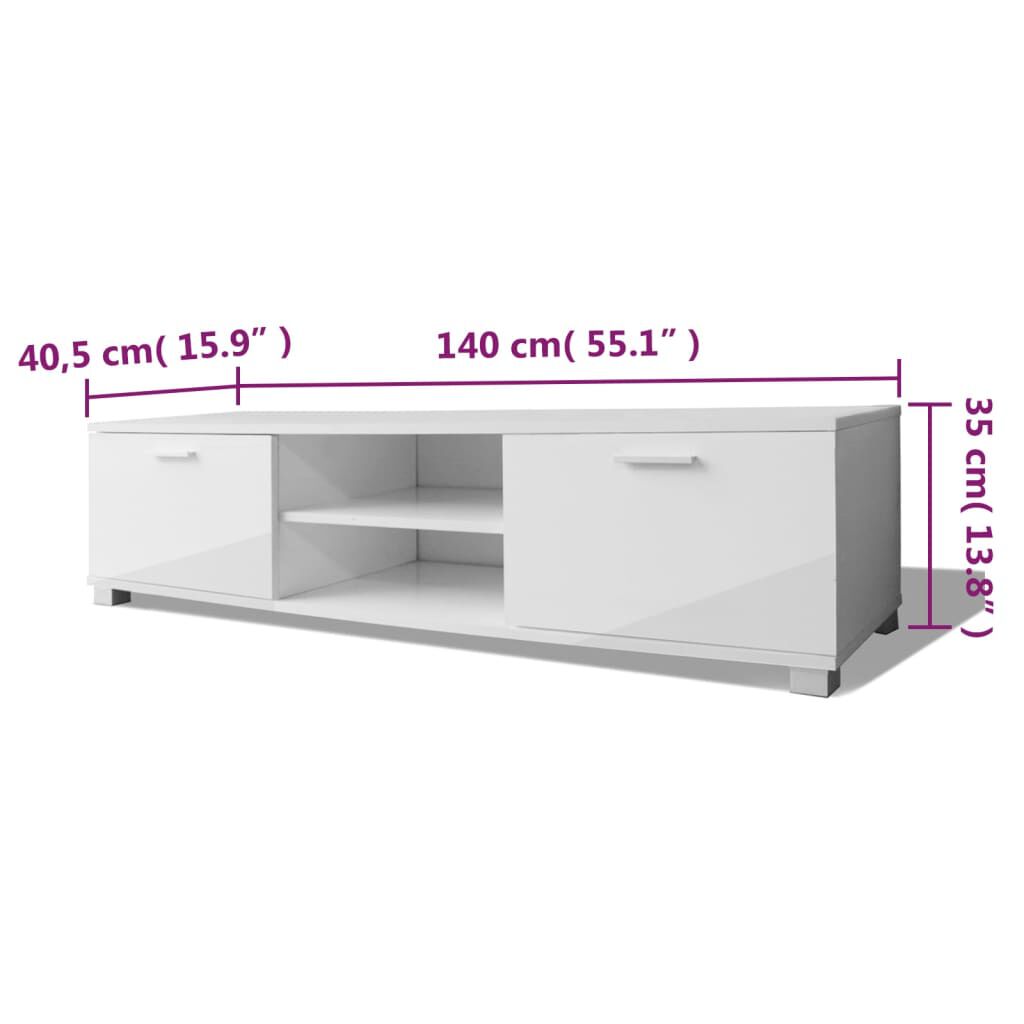 vidaXL Έπιπλο Τηλεόρασης Γυαλιστερό Λευκό 140 x 40,5 x 35 εκ.