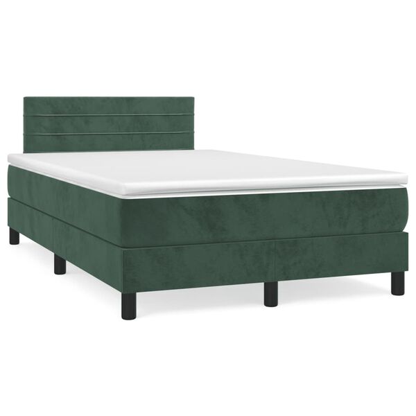 vidaXL Κρεβάτι Boxspring με Στρώμα Σκούρο Πράσινο 120x200εκ. Βελούδινο