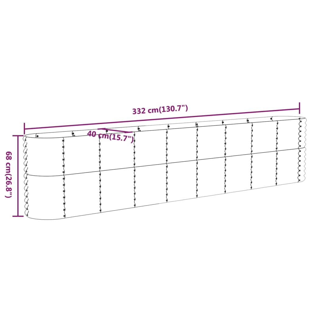 vidaXL Ζαρντινιέρα Πράσινη 332x40x68 εκ Ατσάλι με Ηλεκτρ. Βαφή Πούδρας