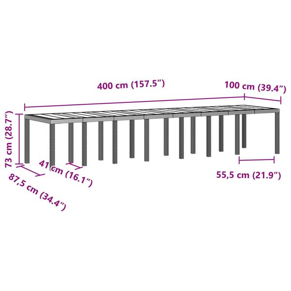 vidaXL Τραπέζι Κήπου Λευκό 400x100x73 εκ. Πολυ Ρατάν