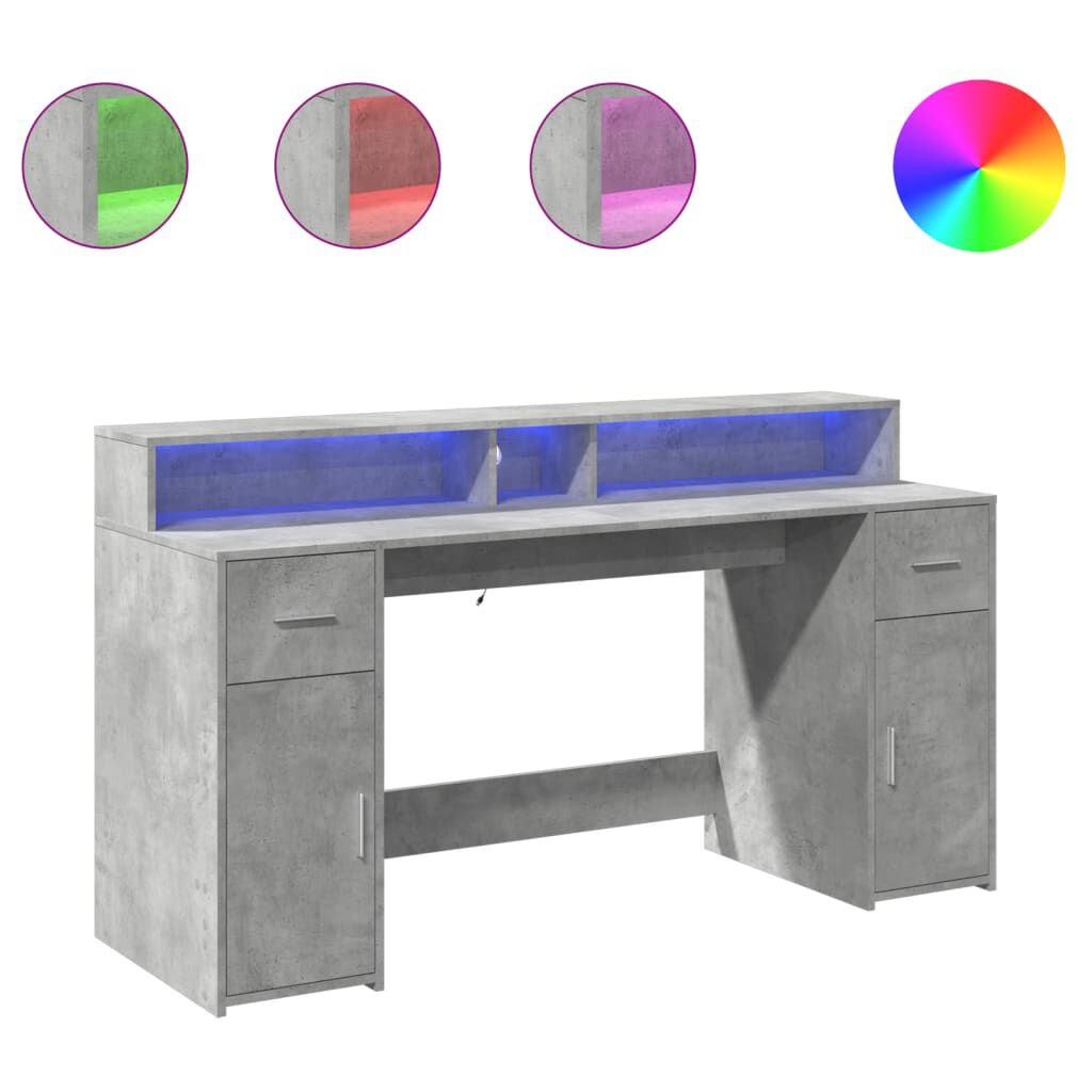 vidaXL Γραφείο με LED Γκρι Σκυρόδεματος 160x55x91 εκ. Επεξεργ. Ξύλο