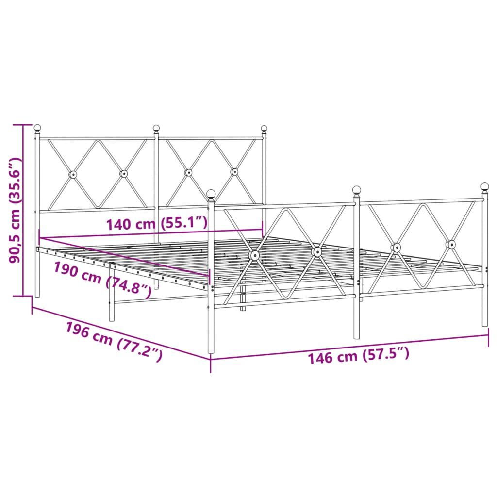 vidaXL Πλαίσιο Κρεβατιού με Κεφαλάρι&Ποδαρικό Λευκό 140x190εκ. Μέταλλο