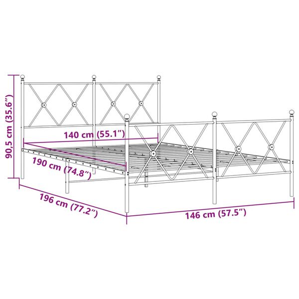 vidaXL Πλαίσιο Κρεβατιού με Κεφαλάρι&Ποδαρικό Λευκό 140x190εκ. Μέταλλο