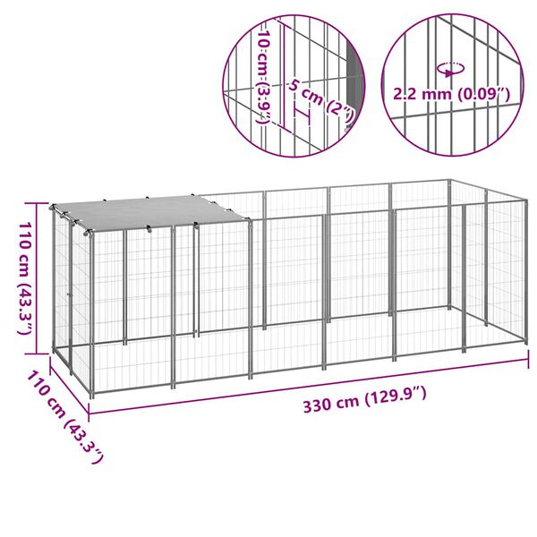 vidaXL Σπιτάκι σκύλου Ασημί 330 x 110 x 110 από Ατσάλι
