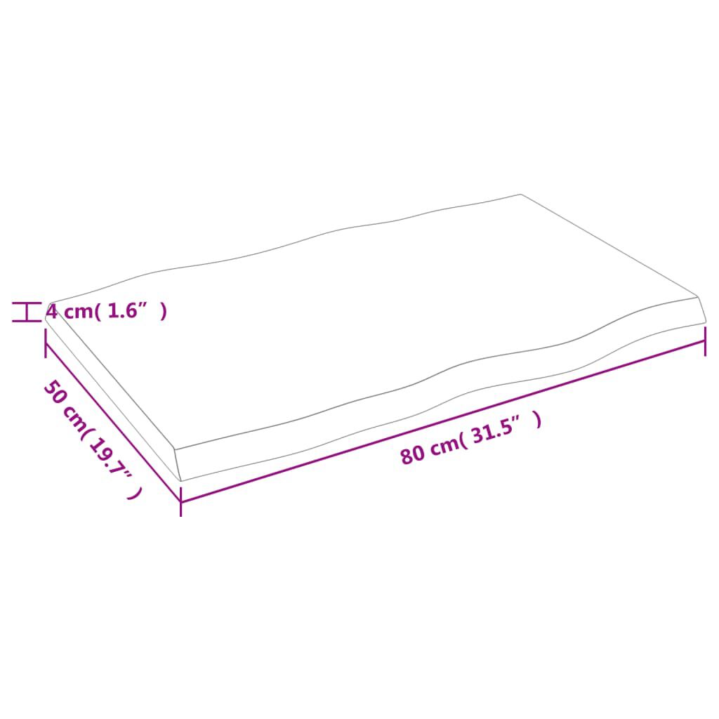 vidaXL Επιφ Τραπεζιού Αν Καφέ 80x50x(2-4)εκ. Ακατέργ. Μασίφ Ξύλο Δρυός