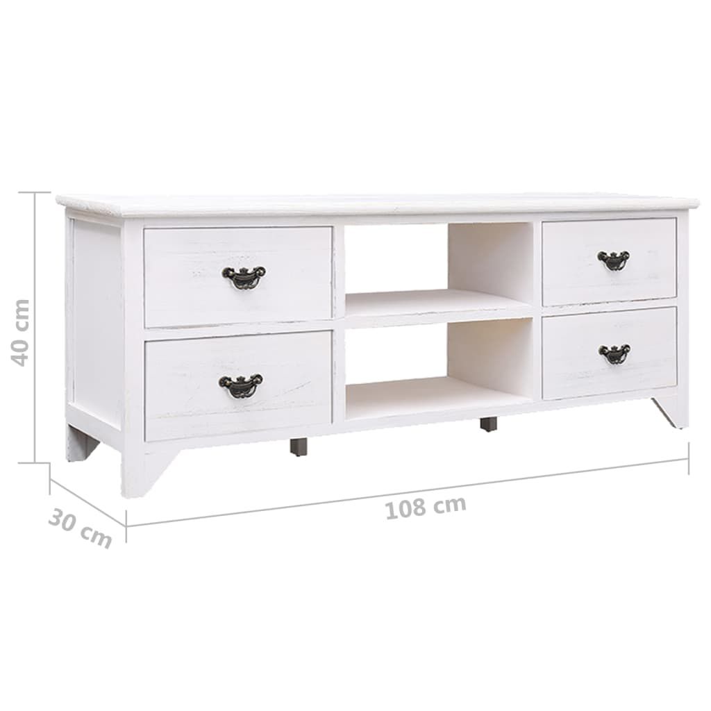 vidaXL Έπιπλο Τηλεόρασης Αντικέ Λευκό 108x30x40 εκ. Μασίφ Παυλώνιας