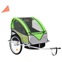 vidaXL Τρέιλερ Ποδηλάτου Παιδιών & Καροτσάκι 2 σε 1 Πράσινο και Γκρί