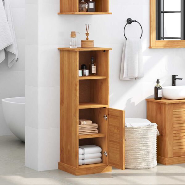 vidaXL Ντουλάπι Μπάνιου καφέ μελί 37 x 34 x 110 εκ Μασίφ ξύλο πεύκου