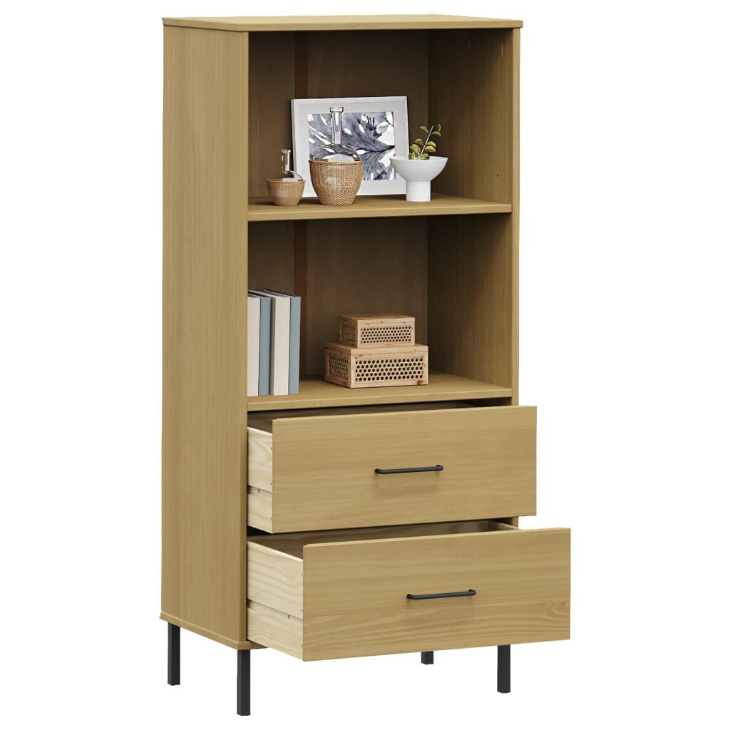 vidaXL Βιβλιοθήκη OSLO με 2 Συρτάρια Καφέ 60x35x128,5 εκ. Μασίφ Ξύλο