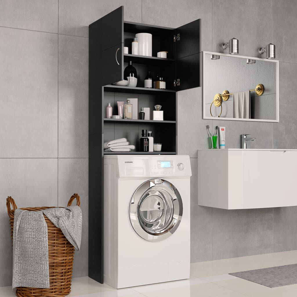 vidaXL Ντουλάπι Πλυντηρίου Μαύρο 64 x 25,5 x 190 εκ. από Επεξ. Ξύλο