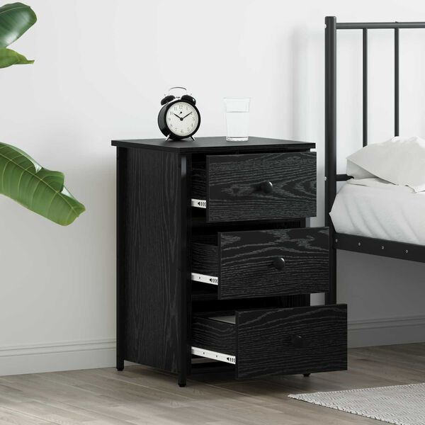 vidaXL Κομοδίνο με συρτάρι Μαύρη δρυς 40 x 36 x 60 εκ