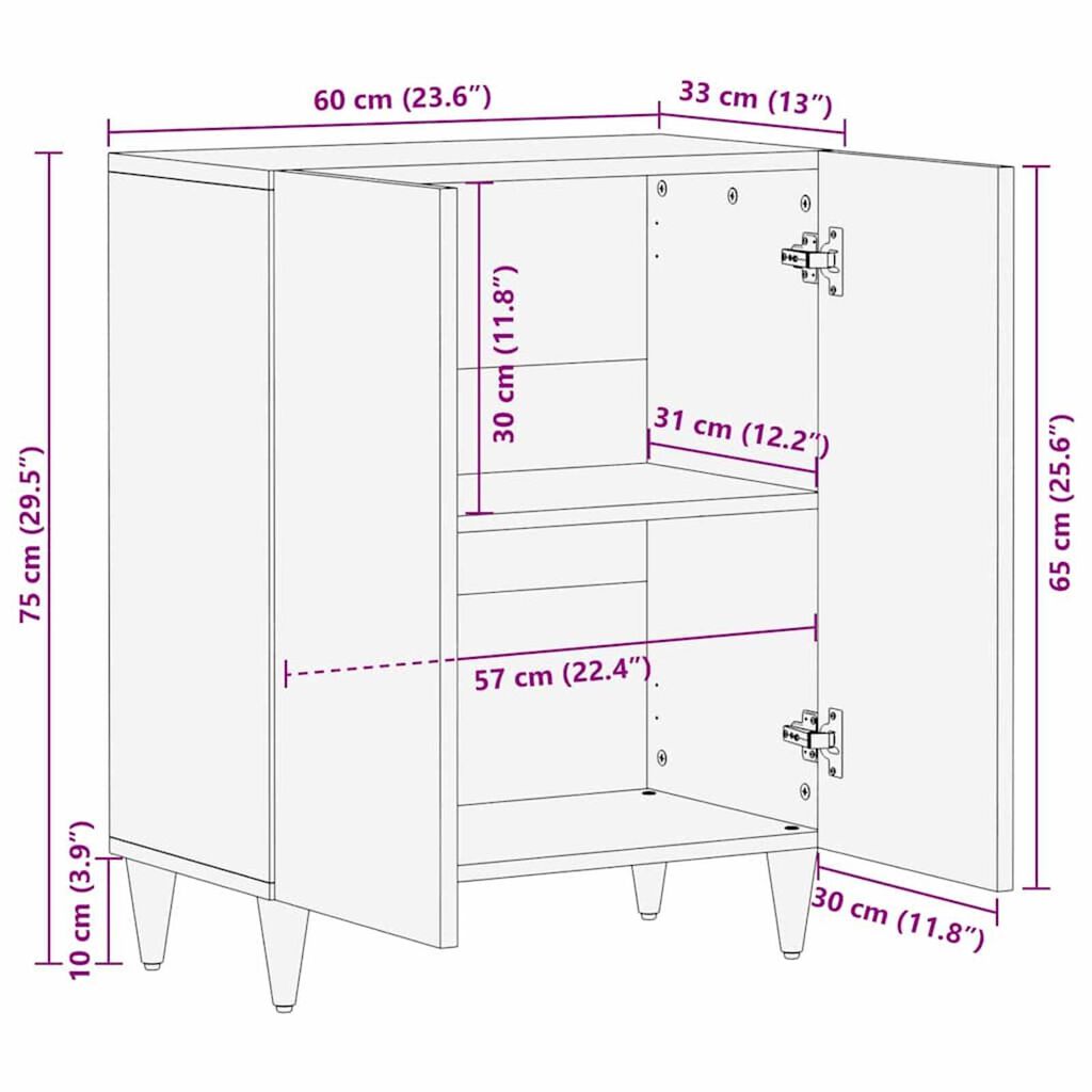 vidaXL Πλαϊνό γραφείο Ανοιχτό καφέ 60 x 33 x 75 cm Μασίφ ξύλο μάνγκο