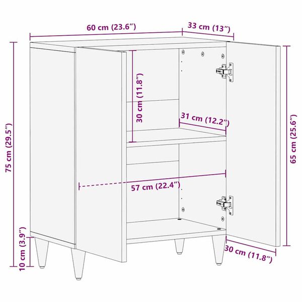 vidaXL Πλαϊνό γραφείο Ανοιχτό καφέ 60 x 33 x 75 cm Μασίφ ξύλο μάνγκο