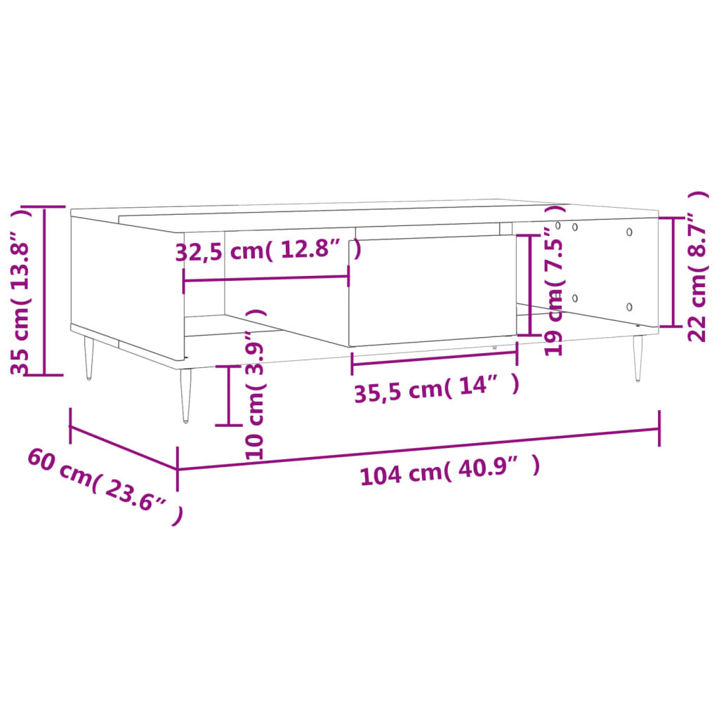 vidaXL Τραπεζάκι Σαλονιού Λευκό 104x60x35 εκ. από Επεξεργασμένο Ξύλο