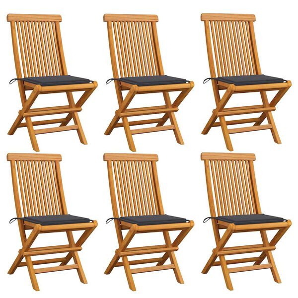 vidaXL Καρέκλες Κήπου 6 τεμ. από Μασίφ Ξύλο Teak με Ανθρακί Μαξιλάρια