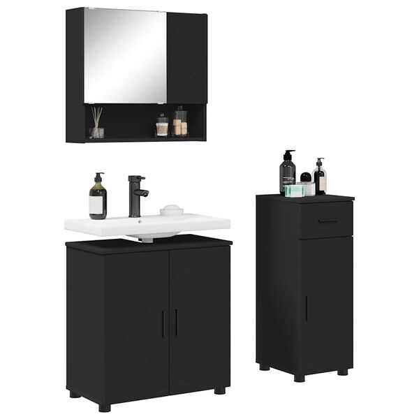 vidaXL Σετ Επίπλων Μπάνιου με συρτάρι 3 pcs Μαύρο 61 x 35 x 64 εκ.