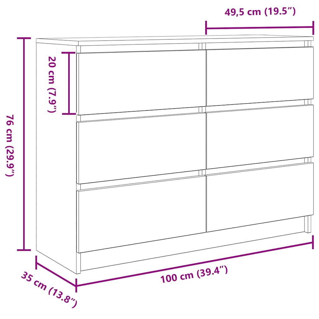 vidaXL Sideboard Λευκό 100x35x76 cm Κατασκευασμένο ξύλο
