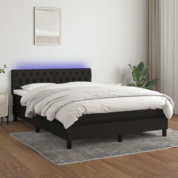 vidaXL &Kappa;&rho;&epsilon;&beta;ά&tau;&iota; Boxspring &mu;&epsilon; &Sigma;&tau;&rho;ώ&mu;&alpha; & LED &Mu;&alpha;ύ&rho;&omicron; 140x190 &epsilon;&kappa;. &Upsilon;&phi;&alpha;&sigma;&mu;ά&tau;&iota;&nu;&omicron;