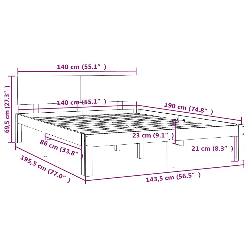 vidaXL Πλαίσιο Κρεβατιού 140 x 190 εκ. από Μασίφ Ξύλο Πεύκου