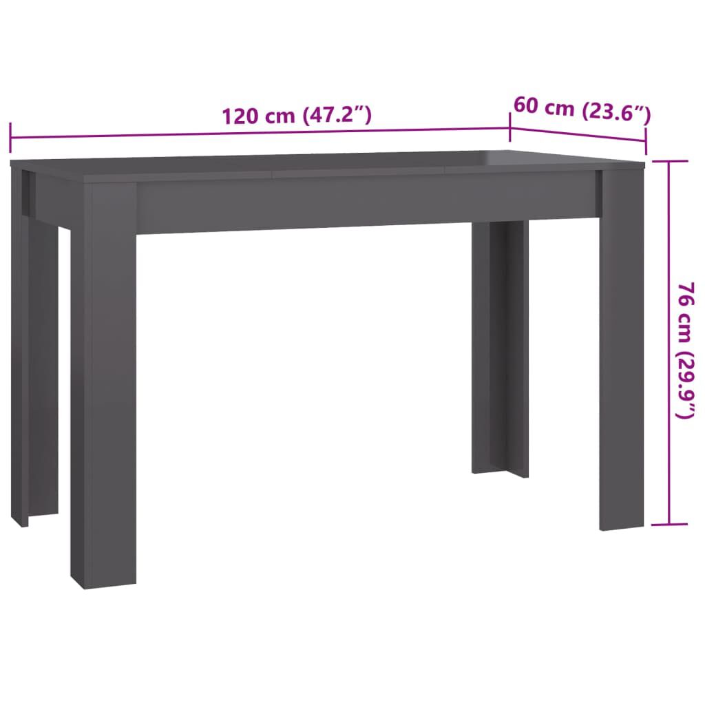 vidaXL Τραπεζαρία Γυαλιστερό Γκρι 120 x 60 x 76 εκ. από Μοριοσανίδα