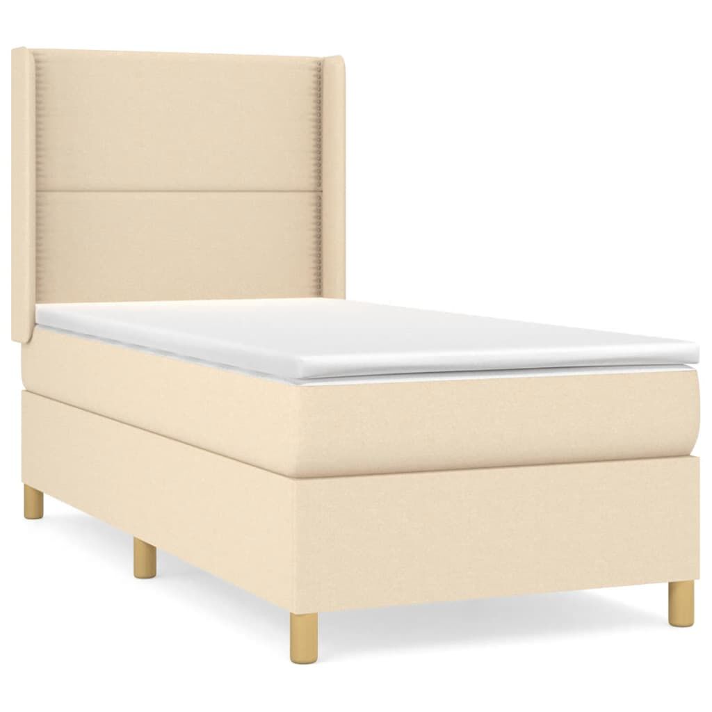 vidaXL Κρεβάτι Boxspring με Στρώμα Κρεμ 90x190 εκ.Υφασμάτινο