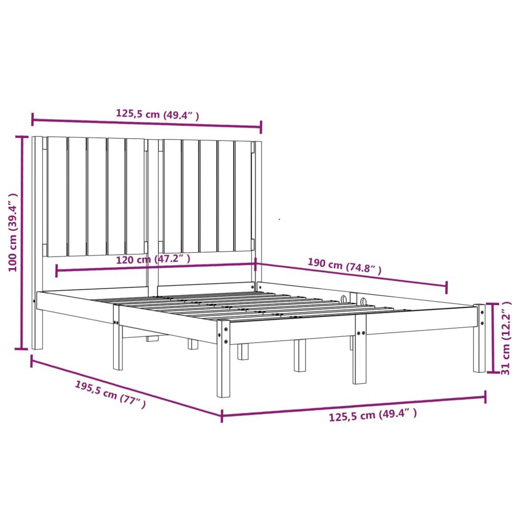 vidaXL Πλαίσιο Κρεβατιού 120 x 190 εκ. από Μασίφ Ξύλο Small Double