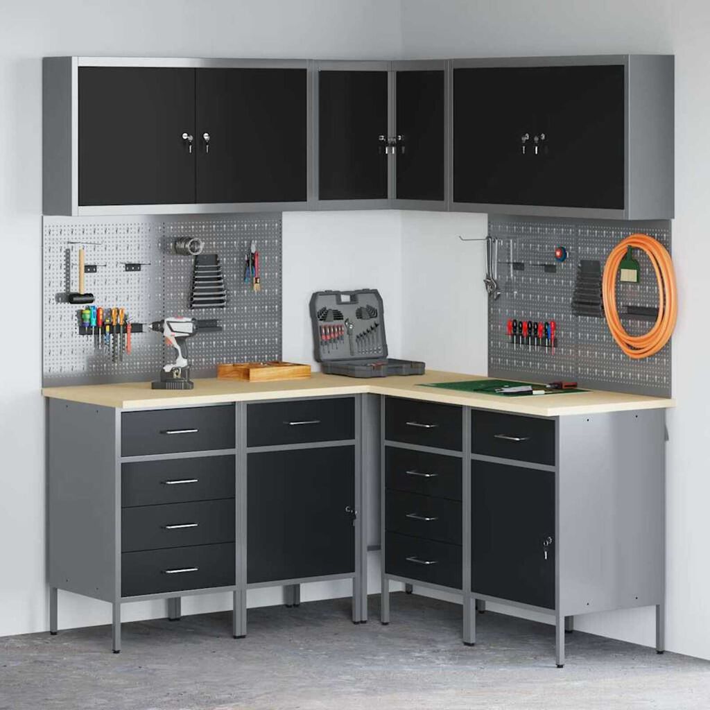 vidaXL Ντουλάπα Εργασίας με συρτάρι 12 pcs Μαύρο 255 x 55 x 220 εκ