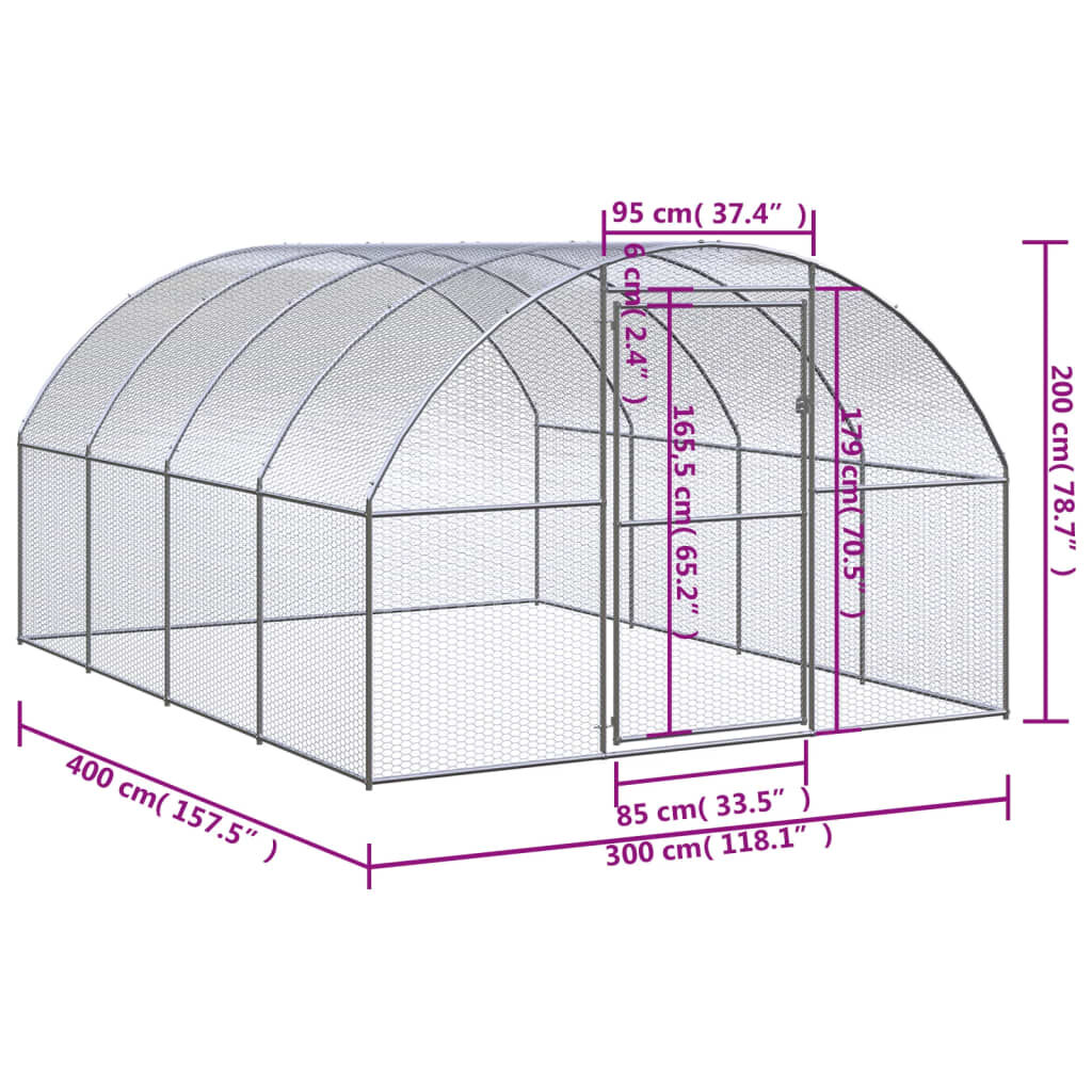 vidaXL Κοτέτσι Εξωτερικού Χώρου 3 x 4 x 2 μ. από Γαλβανισμένο Χάλυβα