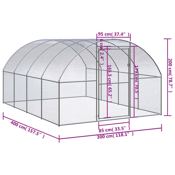 vidaXL Κοτέτσι Εξωτερικού Χώρου 3 x 4 x 2 μ. από Γαλβανισμένο Χάλυβα