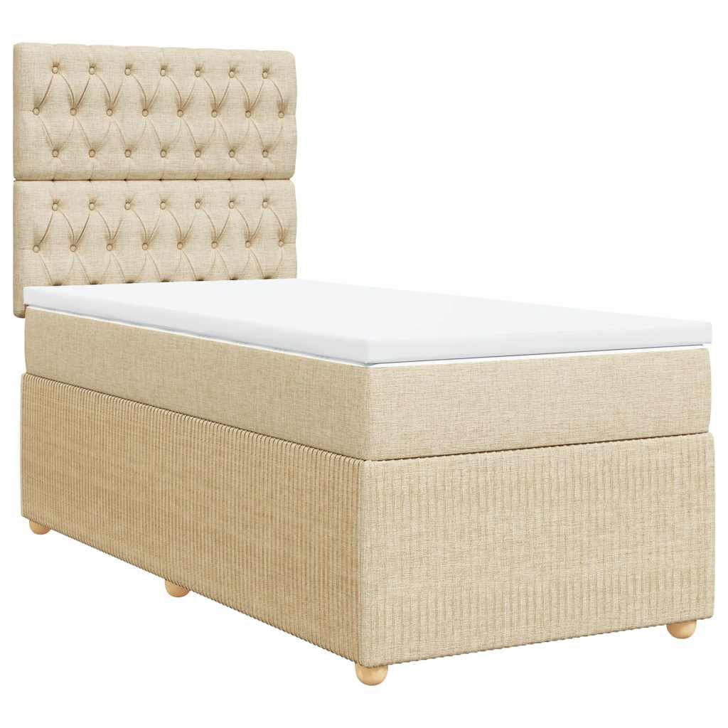 vidaXL Κρεβάτι Boxspring με Στρώμα Κρεμ 90x200 εκ.Υφασμάτινο