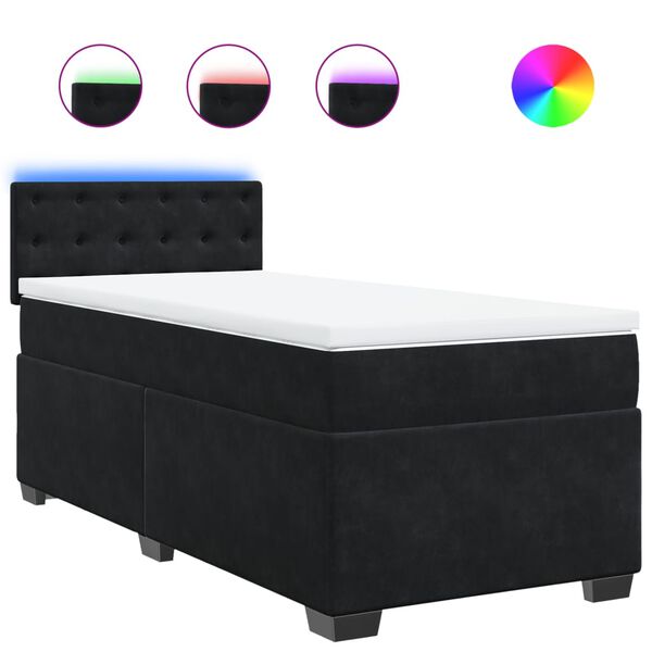 vidaXL Κρεβάτι Boxspring με Στρώμα Μαύρο 90x200 εκ. Βελούδινο
