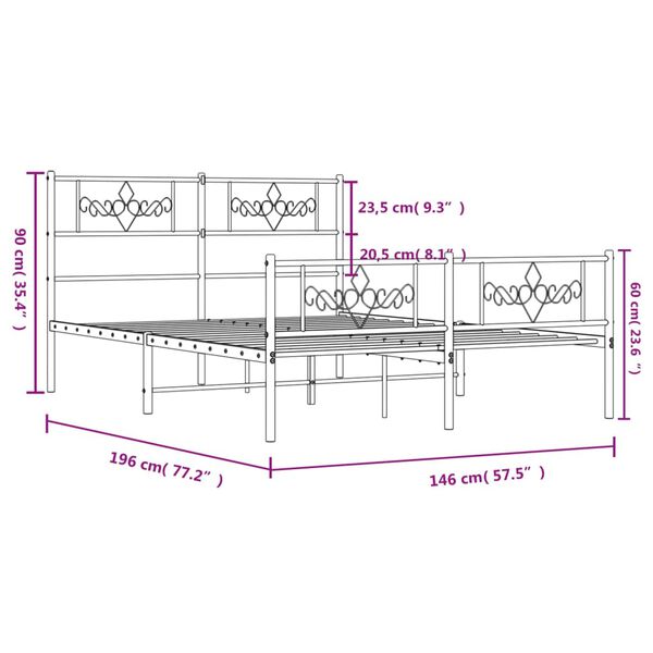 vidaXL Πλαίσιο Κρεβατιού με Κεφαλάρι&Ποδαρικό Λευκό 140x190εκ. Μέταλλο