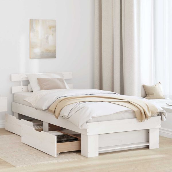 vidaXL Σκελετός Κρεβατιού Λευκό 75 x 190 cm Συμπαγές ξύλο πεύκου