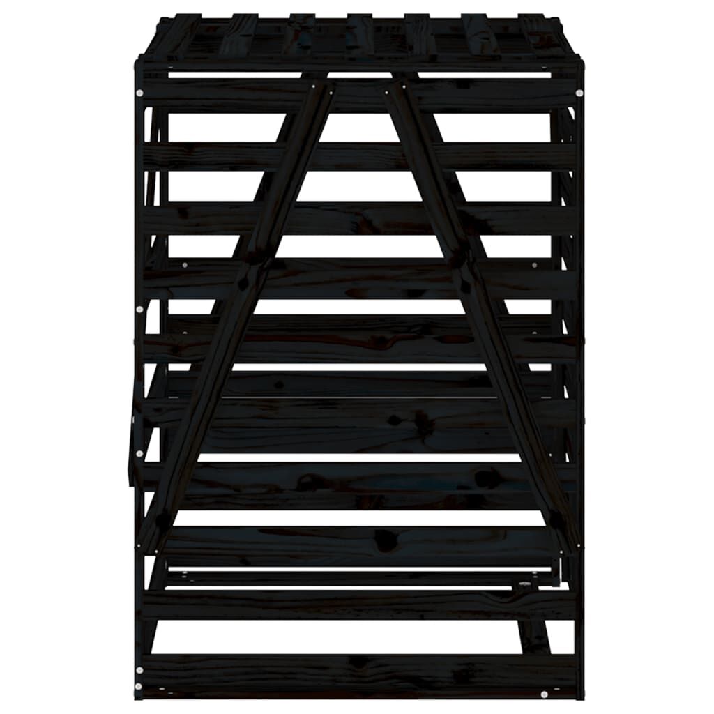 vidaXL Αποθ. Τροχήλατου Κάδου Μαύρη 84x90x128,5 εκ. Μασίφ Ξύλο Πεύκου