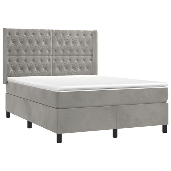 vidaXL Κρεβάτι Boxspring με Στρώμα & LED Αν.Γκρι 140x200 εκ. Βελούδινο