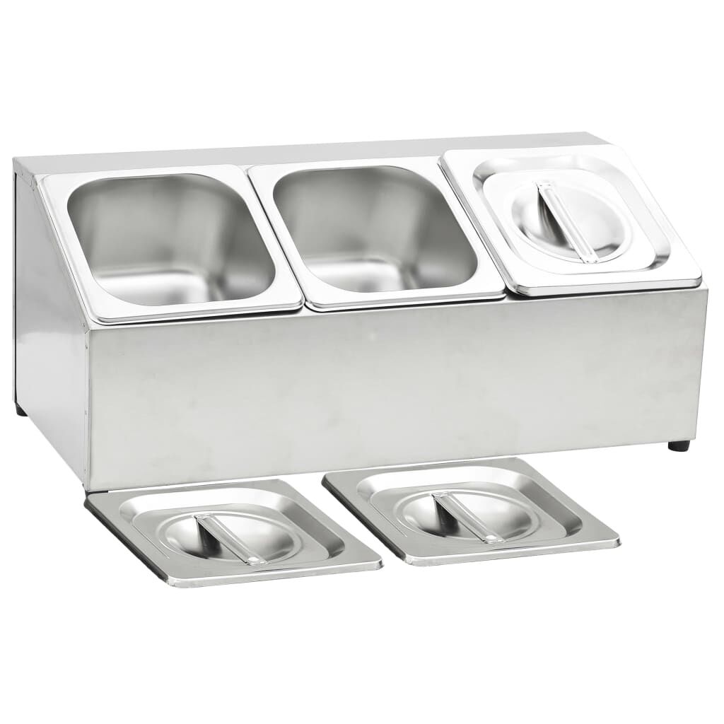vidaXL Βάση για Λεκάνες Gastronorm με 3 Σκεύη GN 1/6 Ανοξείδωτο Ατσάλι