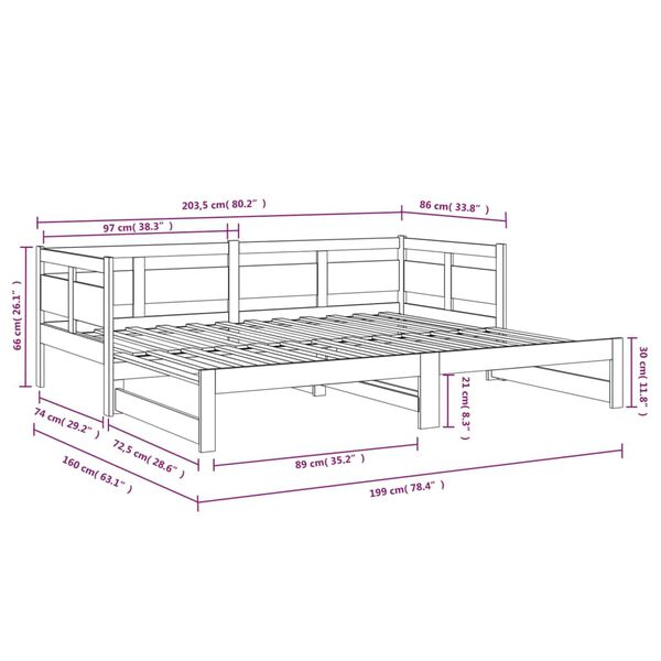 vidaXL Καναπές Κρεβάτι Συρόμενος 2x(80x200) εκ. από Μασίφ Ξύλο Πεύκου