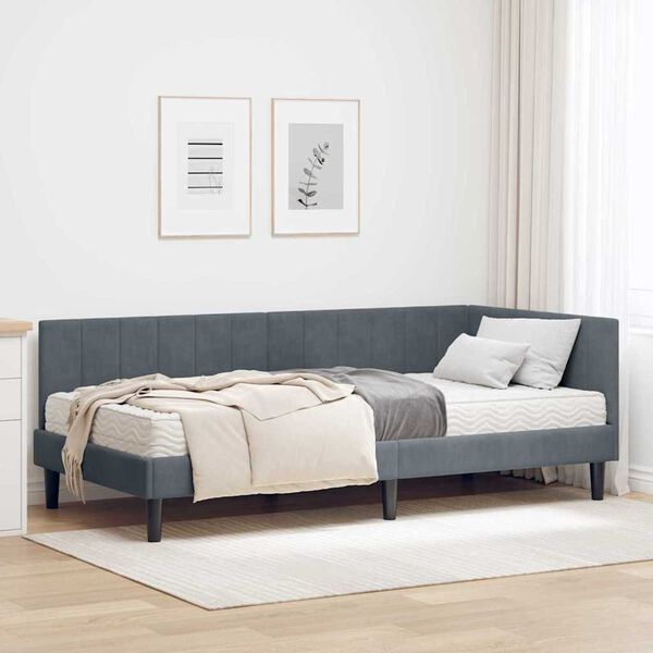 vidaXL Κρεβάτι Γωνίας με στρώμα Σκούρο γκρι 100 x 200 cm Βελούδο