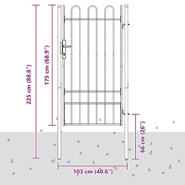 vidaXL Πύλη Φράχτη Γκρι 100 x 175 cm Χάλυβας με Επικάλυψη Πούδρας