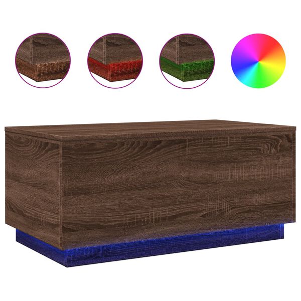 vidaXL Τραπεζάκι Σαλονιού με LED Καφέ Δρυς 90 x 50 x 40 εκ.