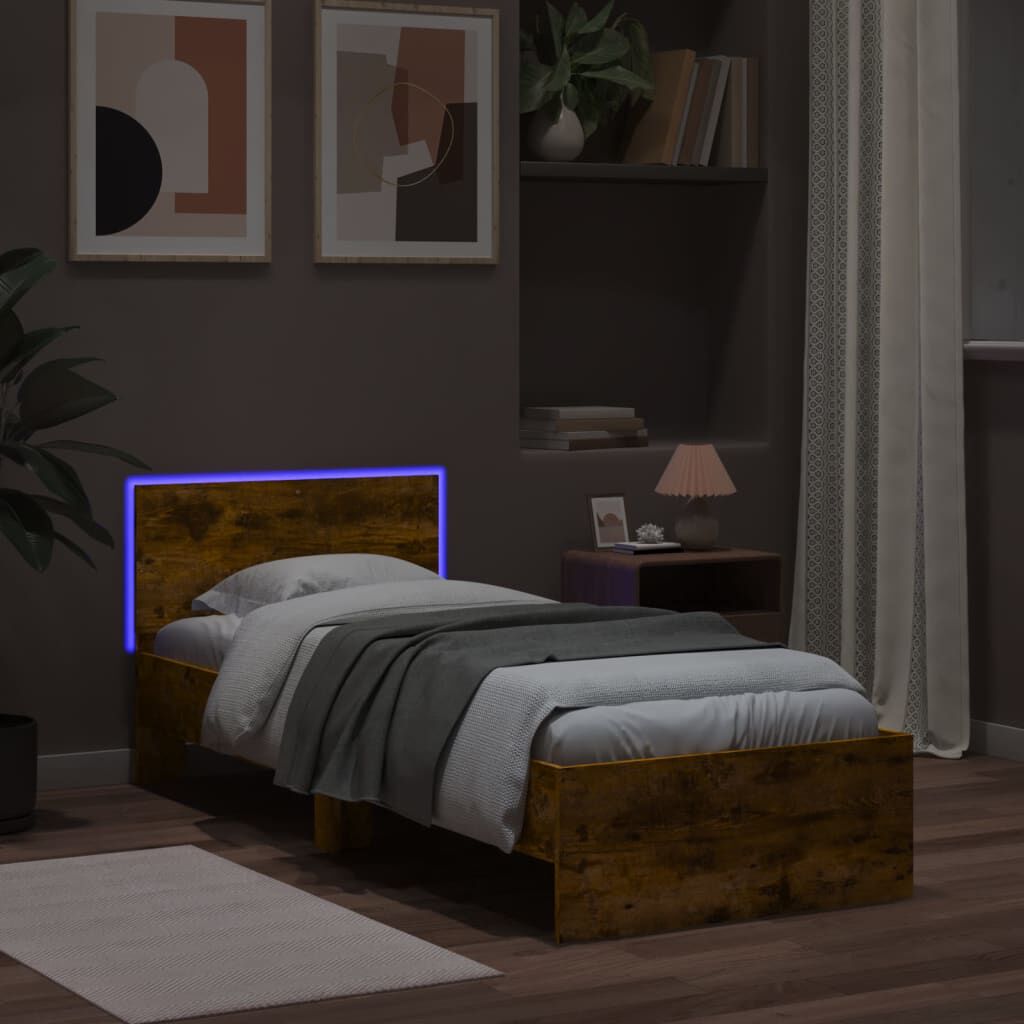 vidaXL Πλαίσιο Κρεβατιού με Κεφαλάρι/LED Καπν. Δρυς 90x190 εκ.