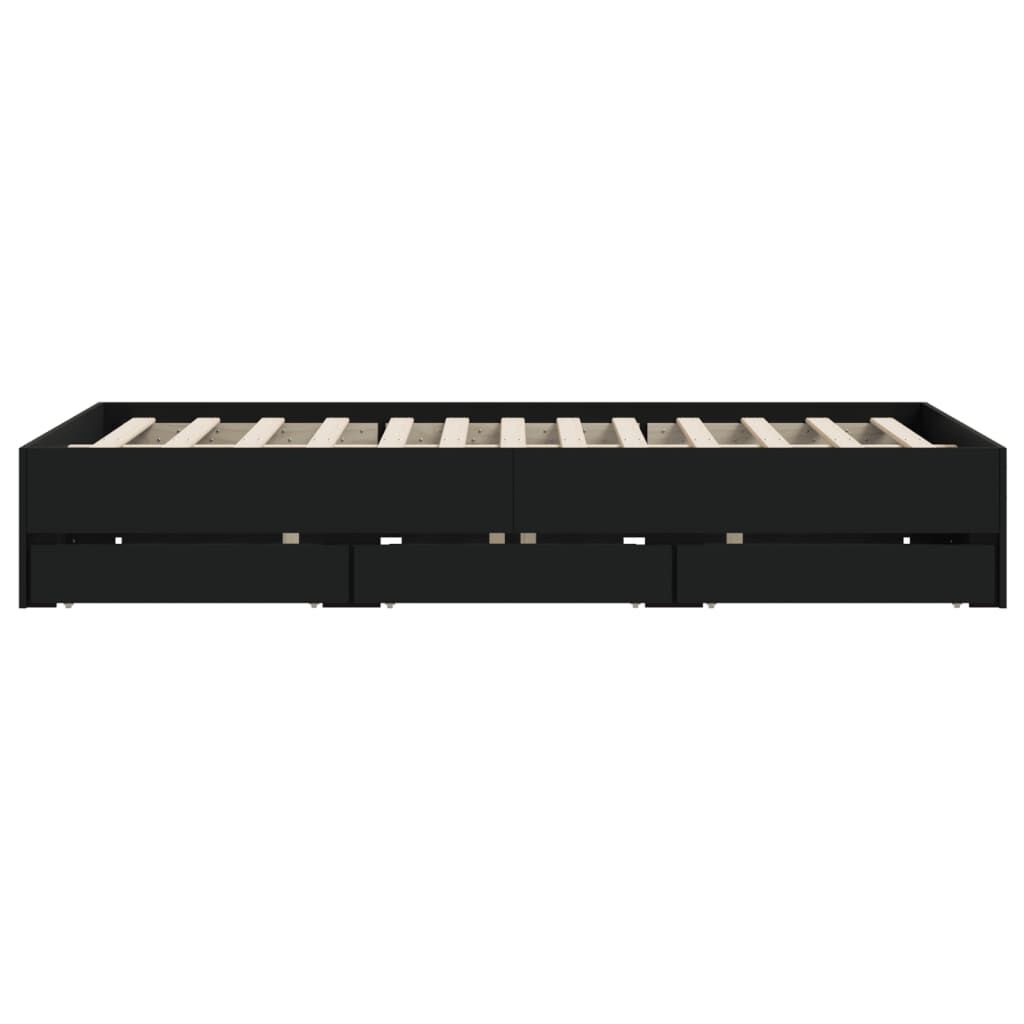 vidaXL Πλαίσιο Κρεβατιού με Συρτάρια Μαύρο 140x190 εκ Επεξεργ. Ξύλο