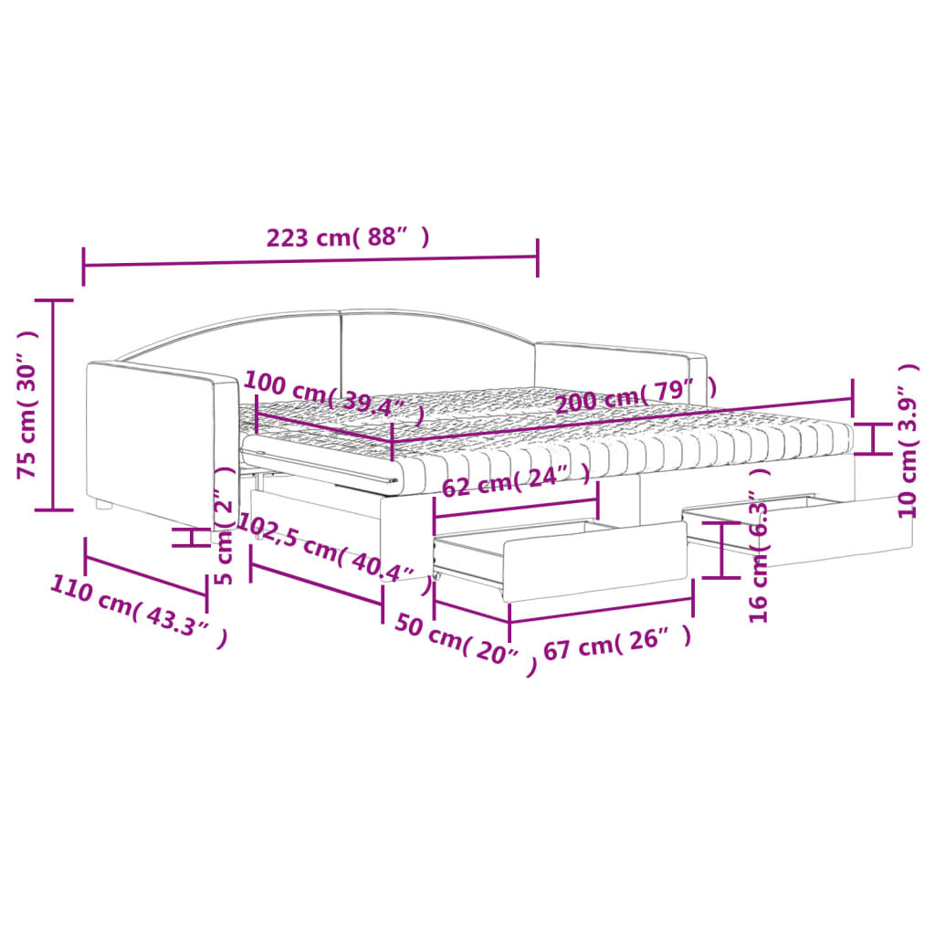 vidaXL Καναπές Κρεβάτι Συρόμενος Taupe 100x200εκ. Υφασμάτινος Συρτάρια