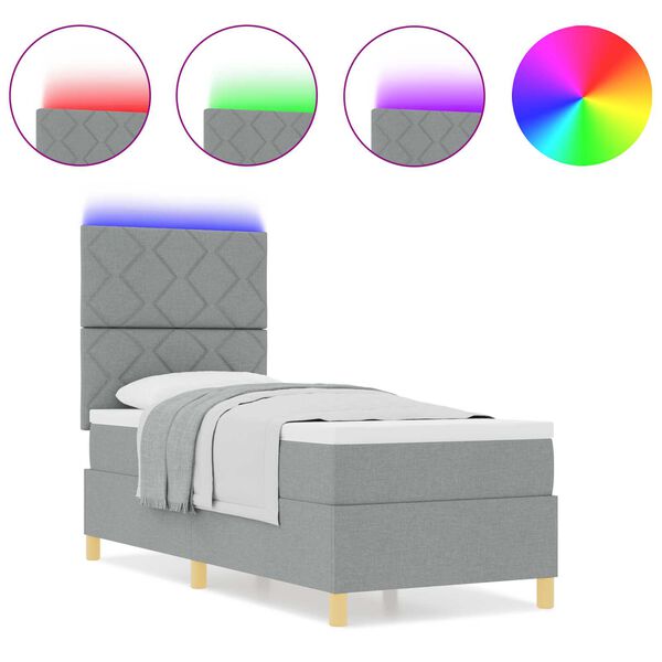 vidaXL Κρεβάτι με Ελατήριο και Στρώμα & LED Ανοιχτό Γκρι 80x200 cm Ύφασμα