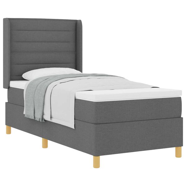 Ταπετσαρία Κρεβάτι Box Spring με Στρώμα Σκούρο Γκρι 80x200 εκ. Υφάσματος