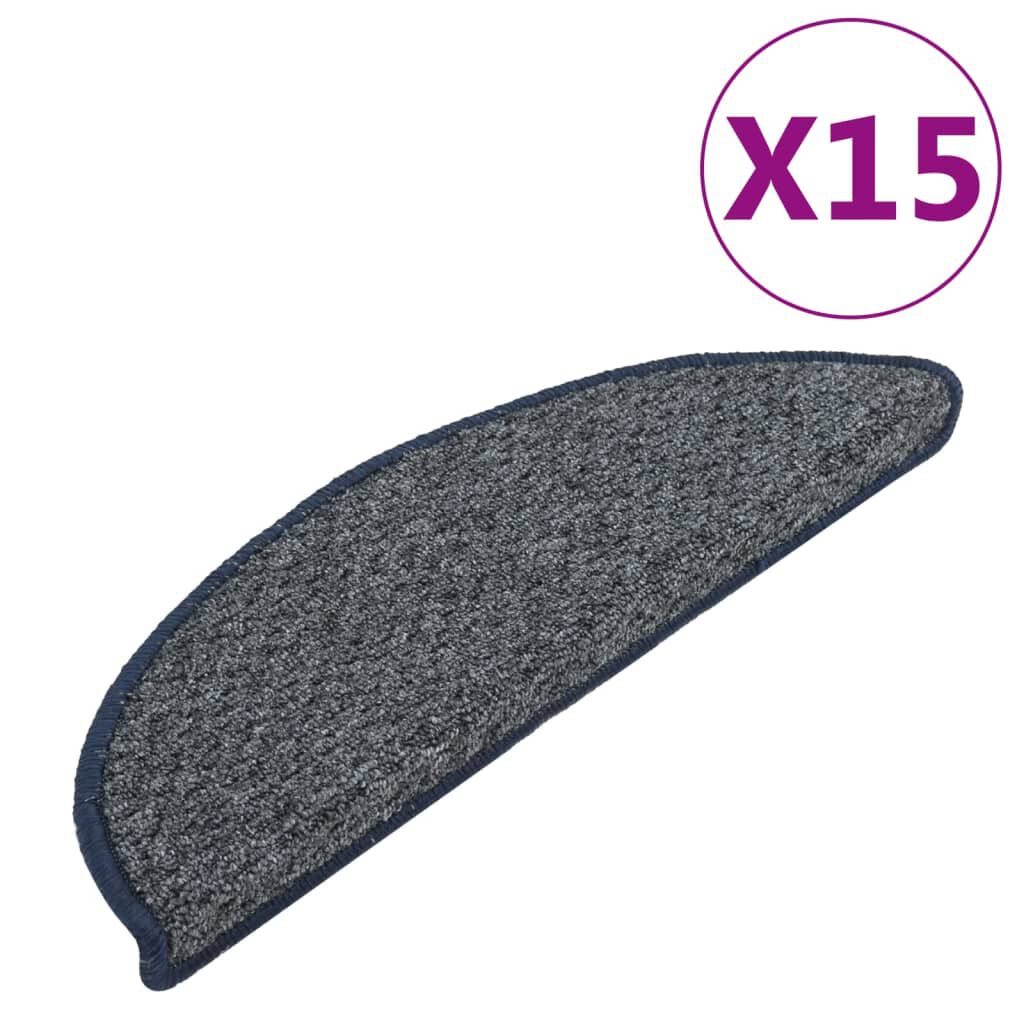 vidaXL Πατάκια Σκάλας Μοκέτα 15 τεμ. Σκούρο Μπλε 56x17x3 εκ.