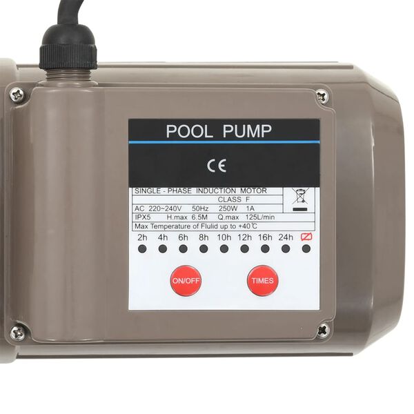 vidaXL Αντλία Πισίνας με Χρονοδιακόπτη Μαύρη 0,25 HP 8000 Λίτρα / Ώρα