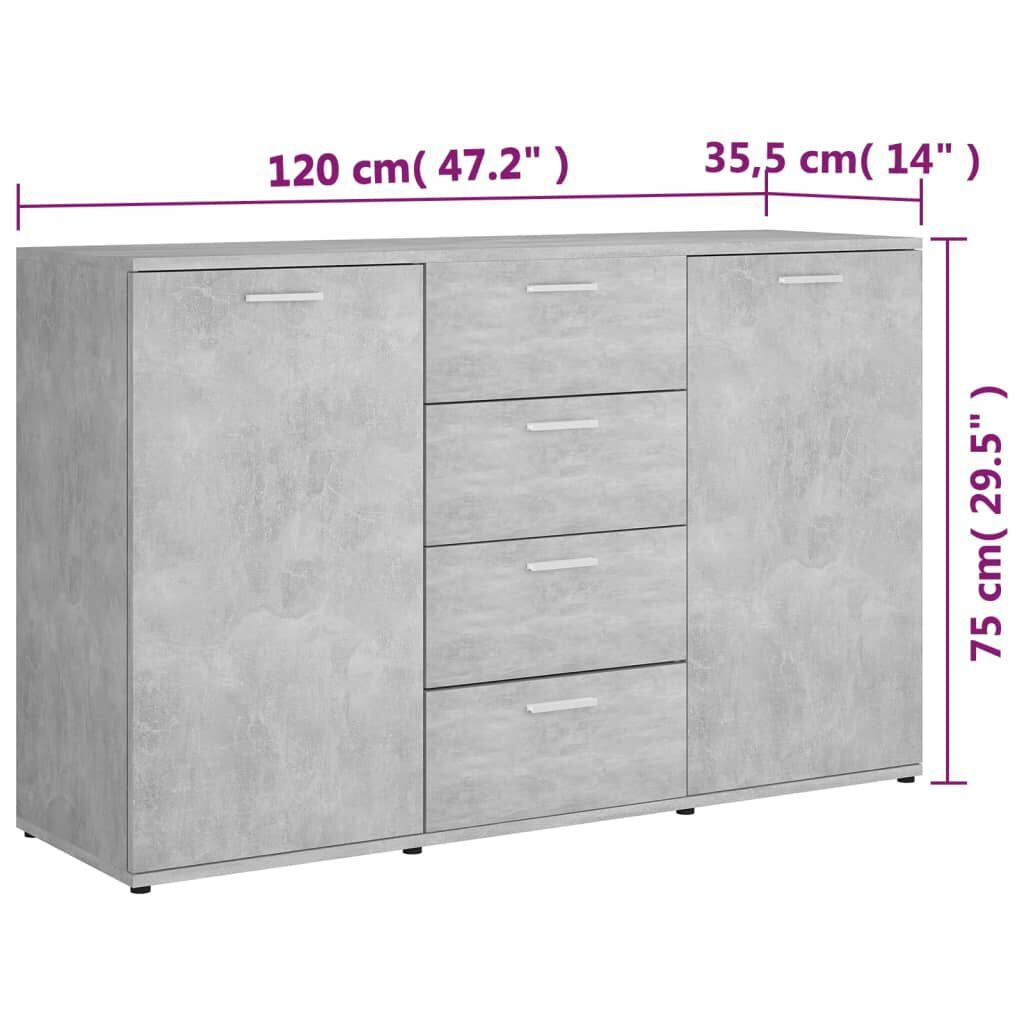 vidaXL Μπουφές Γκρι του Σκυροδέματος 120 x 35,5 x 75 εκ. Επεξ. Ξύλο